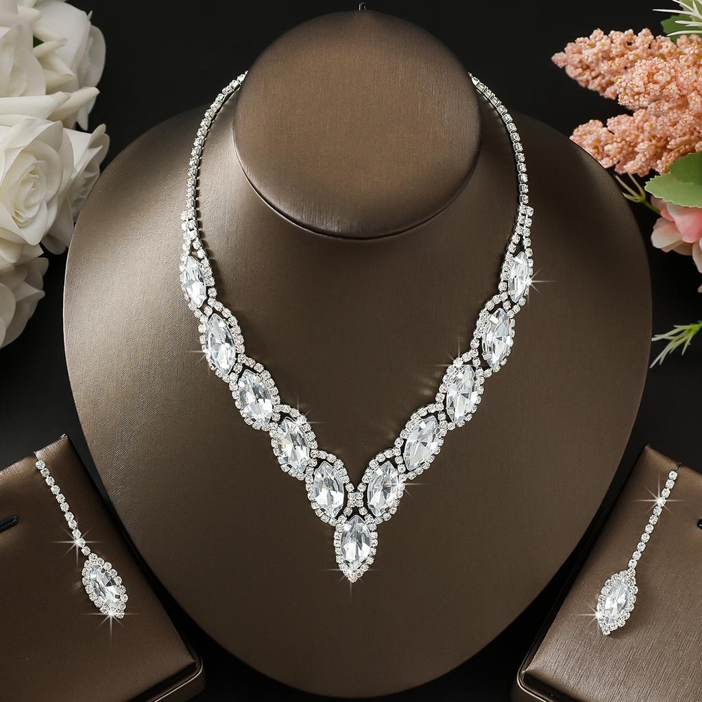 Conjunto de Zircônia Colar e Brincos Gota de Água Moda Feminina 3 Peças Adequado para Casamento, Festa, Presentes de Festival