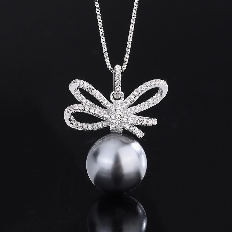 Jewelry Copper Bottom Gold-Plated Inlaid Gray Bead Bow Diamond-Set Female 14Mm