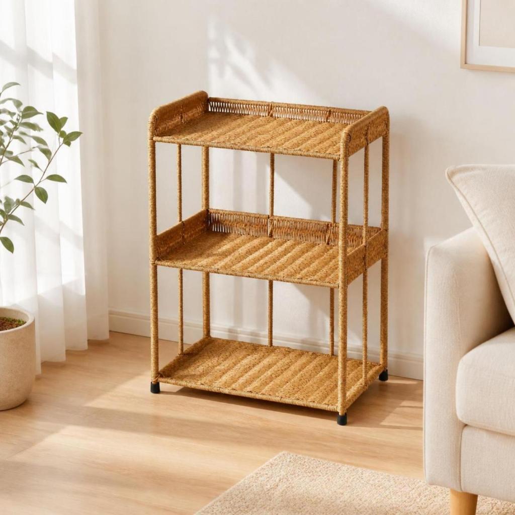 3-Tier Rattan Organizer Boho Storage Rack Bohemian Woven