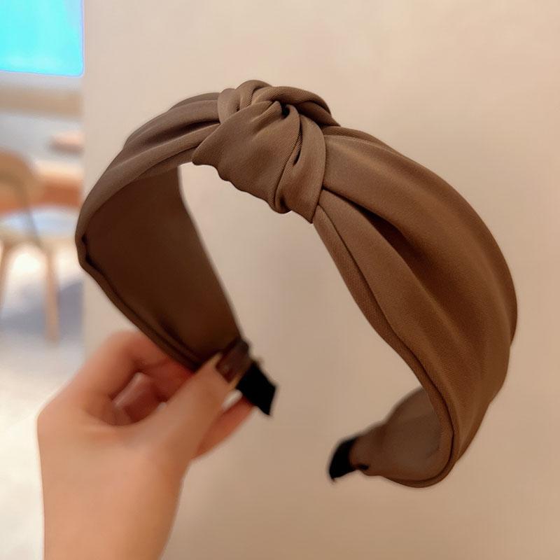 Brede Strik Hoofdband Satijnen Stof Haarband voor Vrouwen Dames Shoppen Reizen Hoofddeksels Minimalistische Vrouwelijke Haar Hoepel Accessoires brown