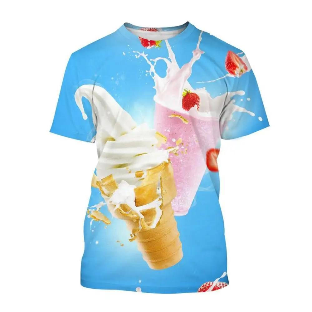 Ice Cream Pattern 3D Printed T-shirts Summer Casual Round Neck Short Sleeved Children's Boy and Girl Kids Unisex T-shirts