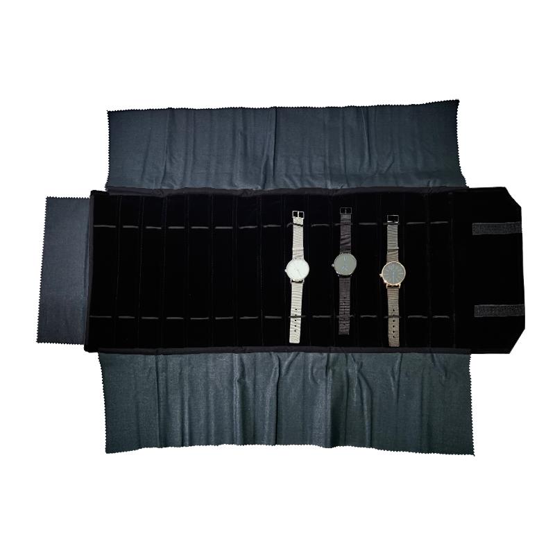 High Quality Black Velvet Jewelry Storage Roll Ring Necklace Pendant Earrings Watch Storage Roll Jewelry Storage Display Props