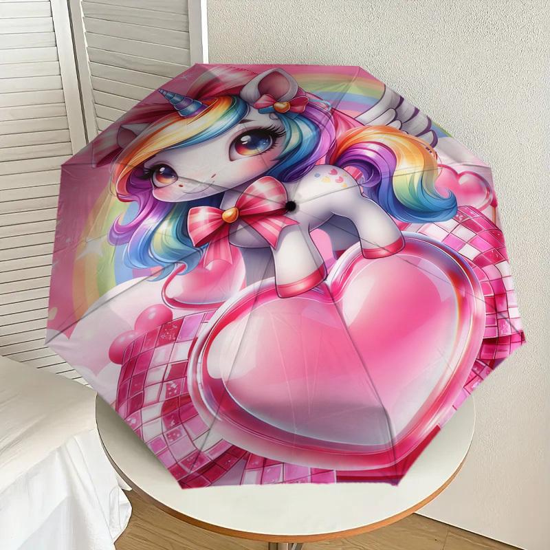 1pc Unicorn Heart Pattern Umbrella Design Automatic Opening and Closing Umbrella, High-quality Travel Umbrella,  c1128133