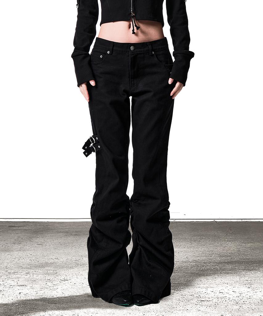 Iyang Double Side Tab Boots-Cut Pants Black