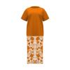 Women's Fashion Casual Pullover Printed Round Neck Temperament R Short Sleeve Long Pants Two-piece Set