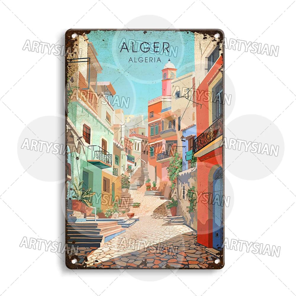 Maghreb Travel Cityscape Metal Sign Tunisia Alger Algeria Chefchaouen Morocco Marrakesh Oran Kabylie Hammamet Tunis Gafsa Plaque