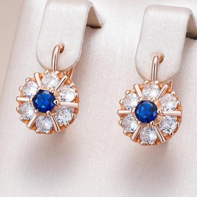 Blue White Zircon Round Classic Women Earrings Fashion Daily Accessories Sparkling Jewelry Gifts