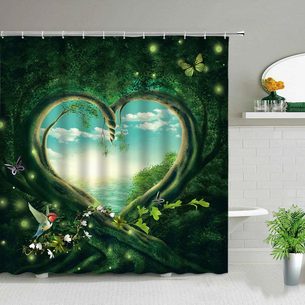 Beautiful Wing Elves Girl Shower Curtain Fantasy Enchanted Forest Bathroom Decor Deer Mushroom Flower Backdrop Hanging Curtains