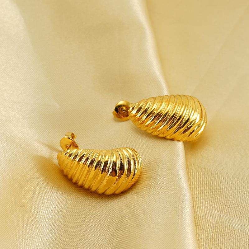 18K Gold-Plated Irregular Spiral Stainless Steel Earrings for Women
