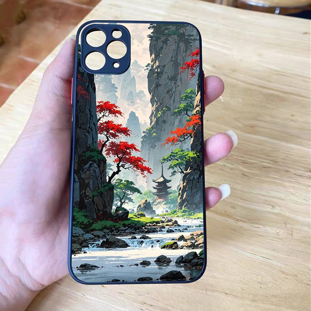 Landscape Painting Shockproof For iPhone X XR XS 11 12 13 14 15 16 pro Mini MAX transparent Matte Phone Case