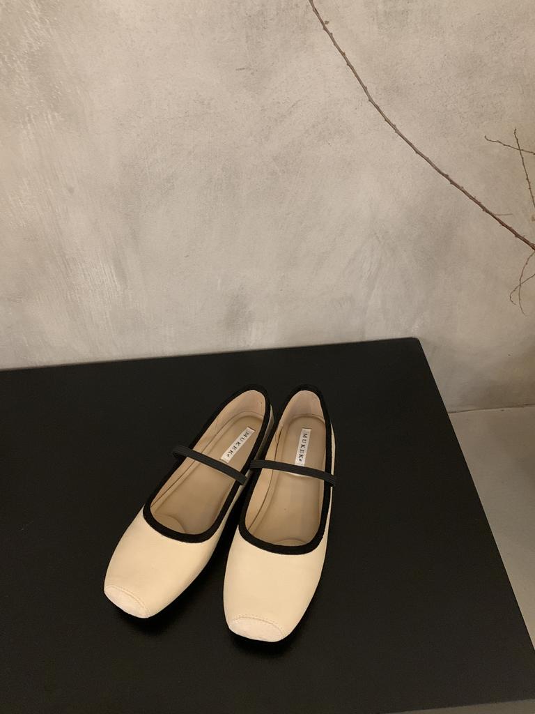 French Retro Simple Word with Square Head Shallow Mouth Single Shoes Women's 2025 Spring and Autumn New Lazy Flat Ballet Shoes