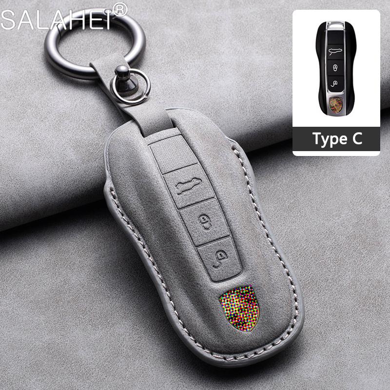 

Suede Leather Car Key Case For Porsche Cayenne 718 MACAN Panamera 911 Boxster 2020 2021 Smart Keyless Remote Fobs Protect Cover