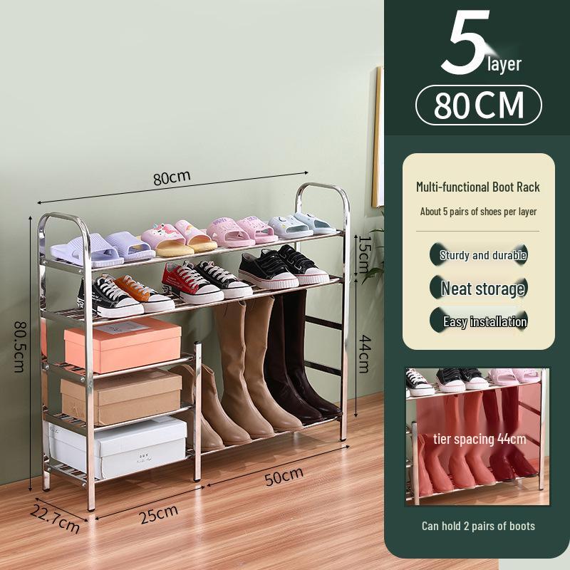 Stainless Steel Multi-layer Shoe Rack, Space-Saving Floor-Standing Shelf for Home and Dormitory Entrance.