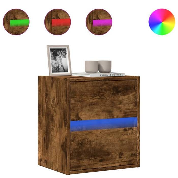 VidaXL Meuble TV mural avec lumières LED chêne fumé 41x31x45 cm, meuble TV suspendu au mur, unité TV flottante, support TV 852279