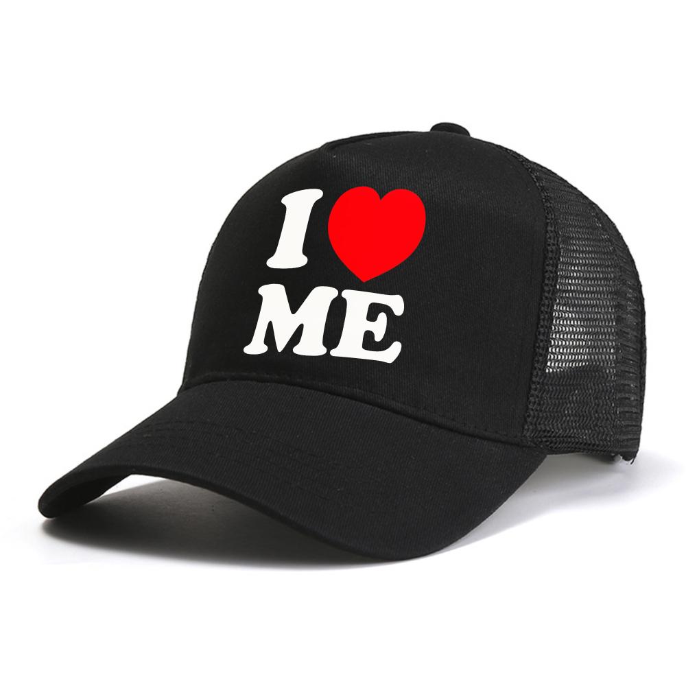 Summer Funny I Love Me Red Heart Myself t shirt funny Graphic Streetwear hip hop hat fashion Casual outdoor mesh snapback hats