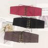 Vintage Suede Lace-Up Waistband Women Woven Decorative Wide Elastic Belt For Dress All-Match Fashion Accessories