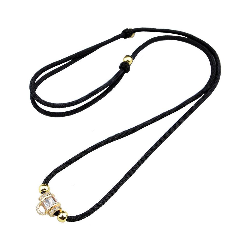 Hand-Woven Alloy Jade Pendant Necklace with Gold Lanyard Rope, Unisex and Versatile