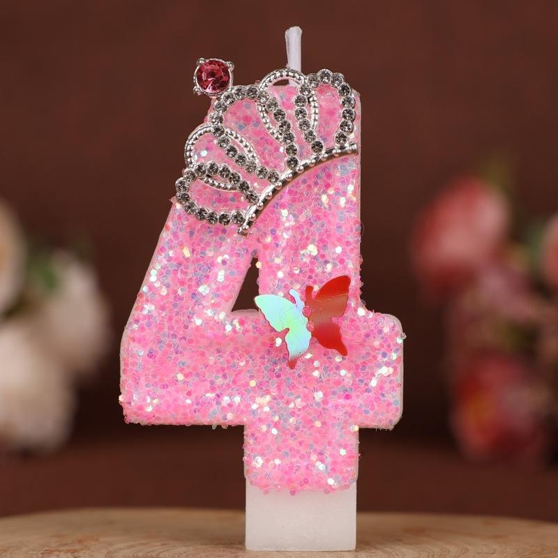 Number Birthday Candle Pink Crown Princess Cake First Year Decoration Candle Handmade Number Candle 0-9