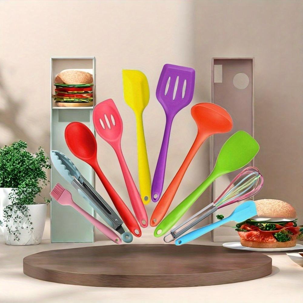 Colorful Kitchenware 10 Piece Set Storage Bucket Multifunctional Non Stick Pot Spatula Cooking Set Color Box