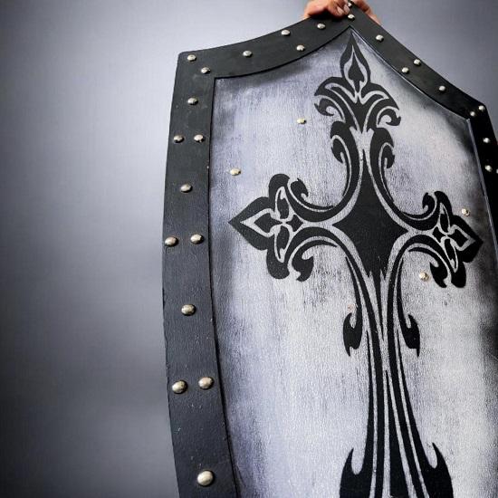 Handmade Gothic Knight Shield Black Metal Medieval Fantasy Decor