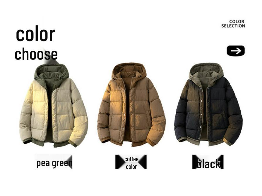 Men's High-Quality Winter Hooded Puffer Jacket - Thickened Cotton for Warmth