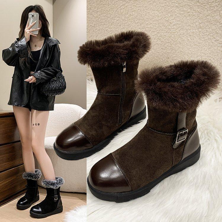 

Retro Mao Mao mouth warm snow boots winter velvet new mother cotton boots thickened non-slip short boots 40 хакі