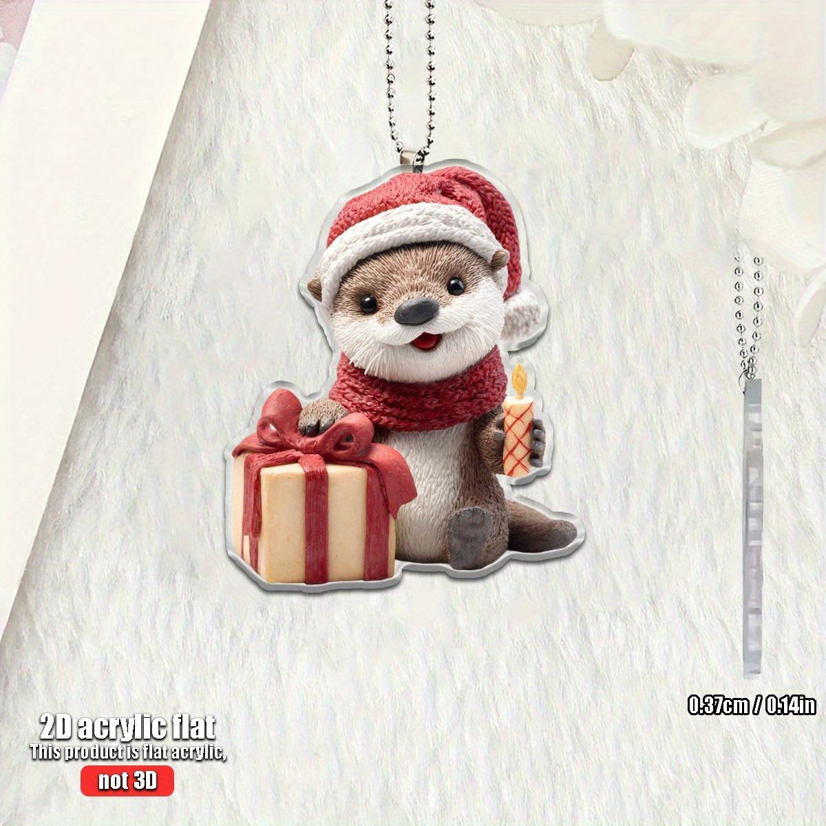 

1/4 2D Wearing a Christmas Hat Little Otter Suitable for Car Home Festival Decoration Christmas Tree Pendant Christmas Gift