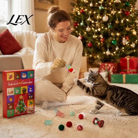 Cat Scratching Biting Toys Toy Advent Calendar, 24 Day Christmas Countdown, Includes Jingle Balls, Springs, Holiday Gifts for Cats Plush Mice, Festive
