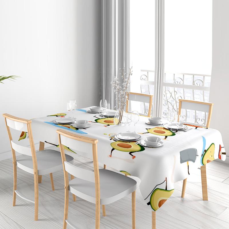 Colorful Avocado Tablecloth Design for Dining Room Decoration Rectangular Home Textiles Made from 100% Cotton Fabric (White)