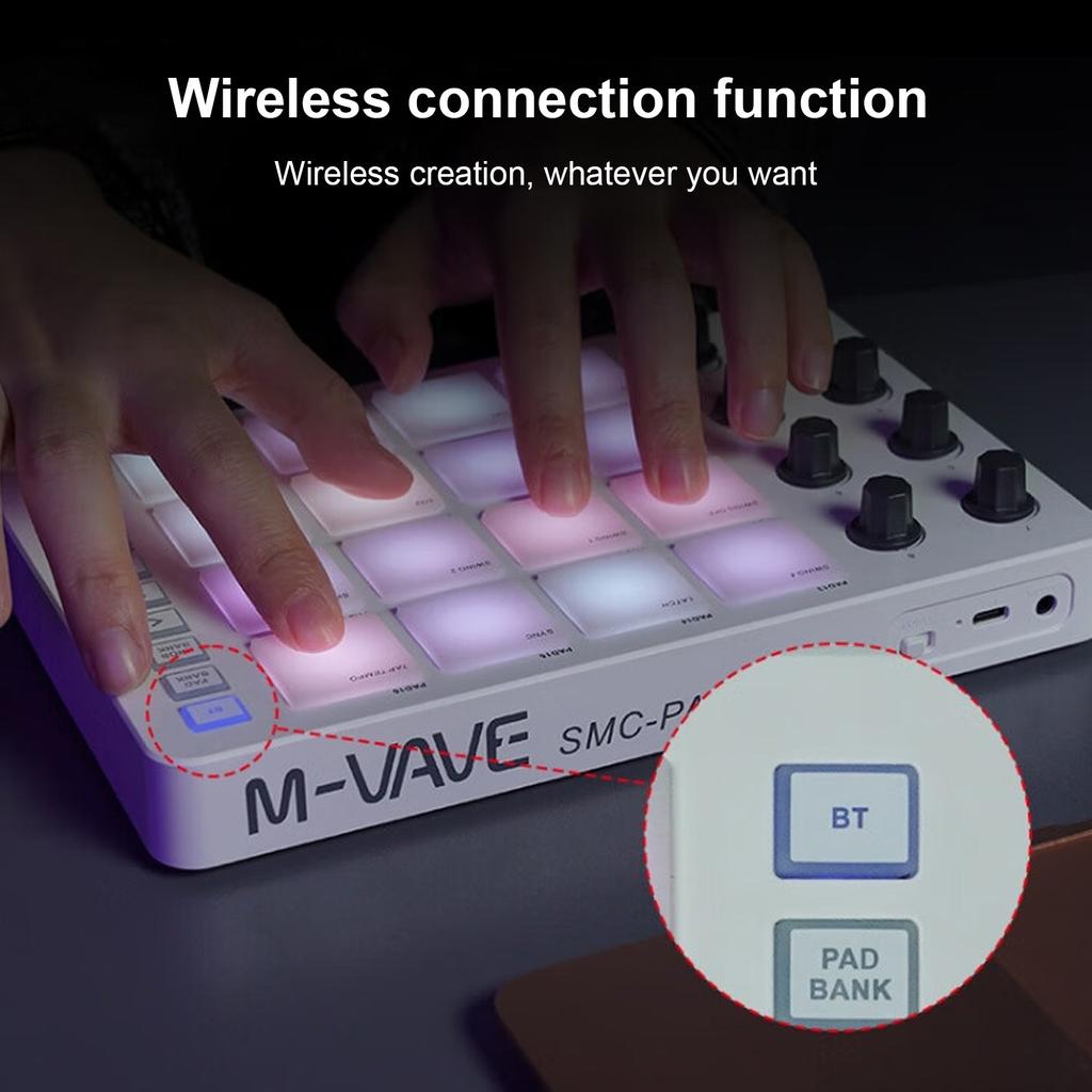 MIDI Controller Strike Pad RGB Backlight MIDI Keyboard BT Connection Low Latency 3.5mm Output Interface ith 16 Strike