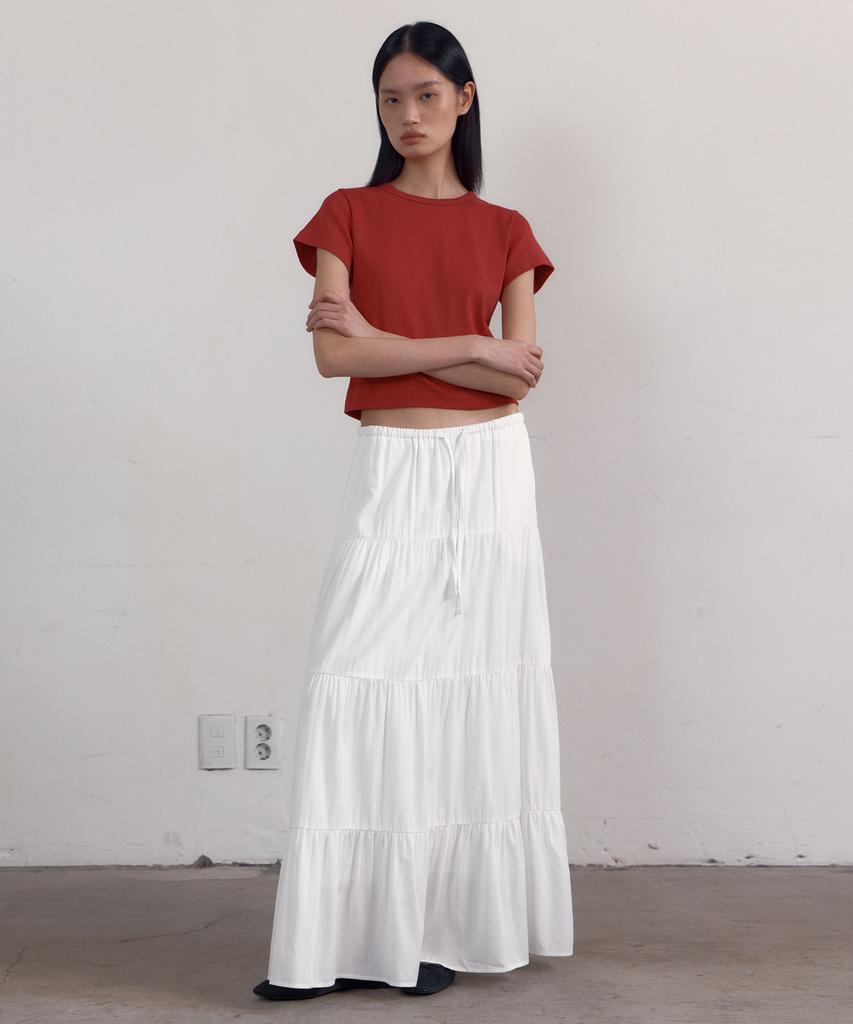 38 Come On Common Shirring Tiered Banding Skirts (White) - Long Length