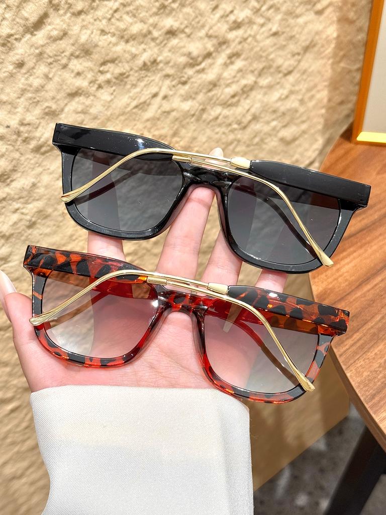 2Pcs French Retro Leopard Print Unisex Sunglasses, Large Square Frame Design, Uv Protection, Comfortable