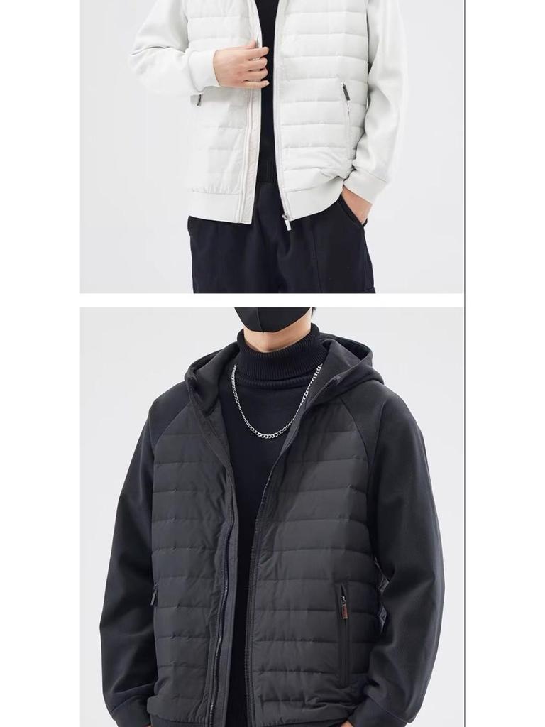 Veste à capuche patchwork pour homme, Automne/Hiver 2025: Manteau d'extérieur en coton tendance et polyvalent - Haut décontracté chaud et coupe-vent