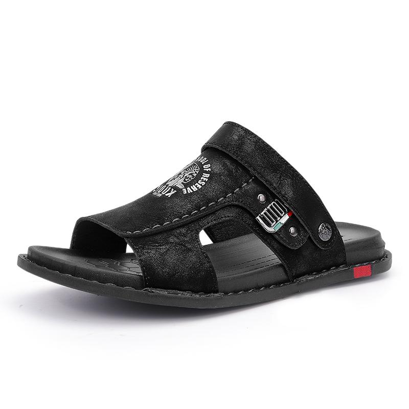 

Fashion Summer Casual Leather Men Sandals Comfortable Antiskid Beach Walking Shoes New Flat Designer Outdoor Breathable Business Sandals 47 чёрный