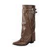 Fashion Metal Rivet Belt Buckle Western Cowboy Knee High Boots Fashion Square Headed Knight Boots Shiny Cool Spicy Girl Motorcycle Boots