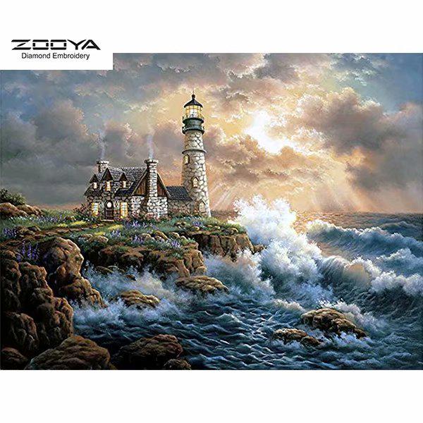

ЗООЯ DIY 3D круглая алмазная картина Маяк Вышивка Крестом Ремесло Стежок Домашний декор