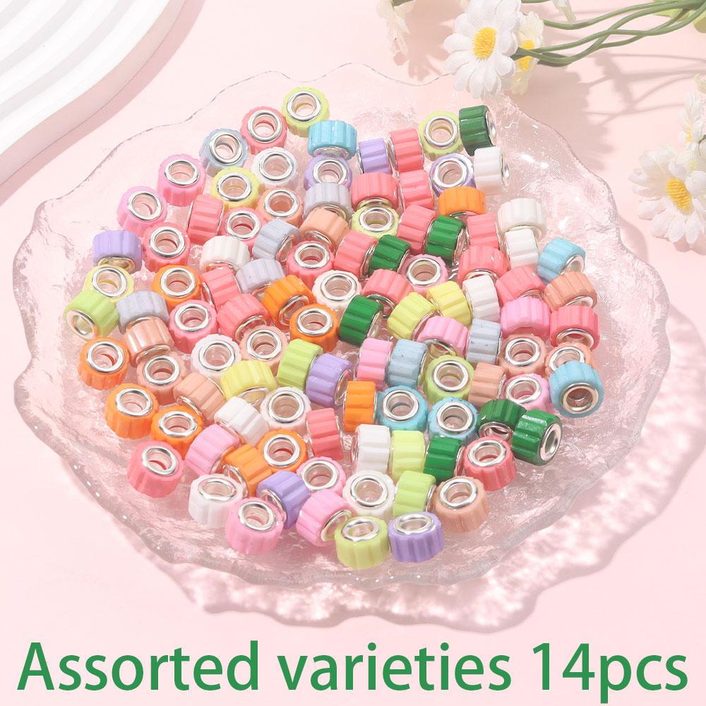 7/14/21pcs Resin European Large Pore Spaced Beads Mixed Color Charm Lighting Beads DIY Necklace Bracelet Jewelry Making Supplies