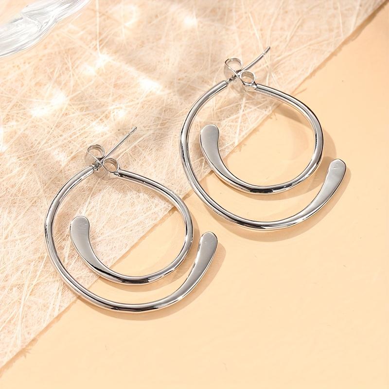 Cercei Geometrici Argintii pentru Femei, Design Retro Minimalist, Bijuterii Capabile și Trendy pentru Petreceri Zilnice, Cadouri