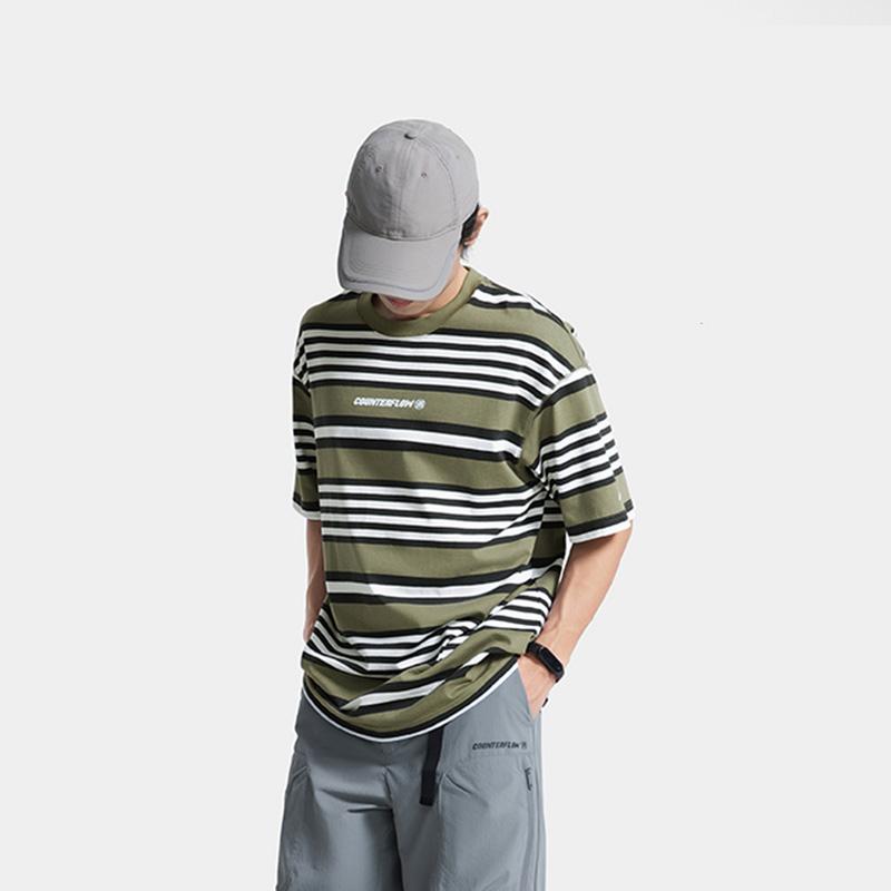 Li Ning CF Striped Comfort Temperature Control Antibacterial Short Sleeve T-Shirt Men Tops Tea-Green ATSV181-1