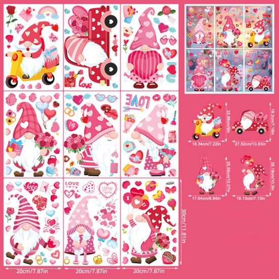 71Pcs/Set Valentine's Day Window Cling Waterproof PVC Cartoon Gnome Love Heart