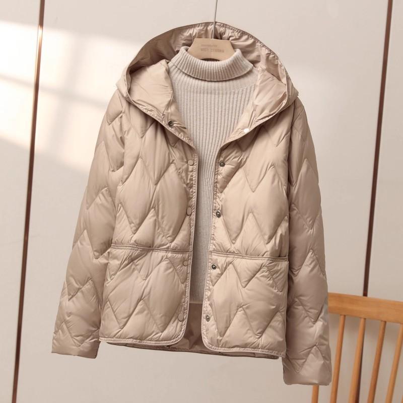 White Duck Down Light and Thin Hooded Down Jacket Women's Short Winter New Design Pressure Glue Warm Top Jacket