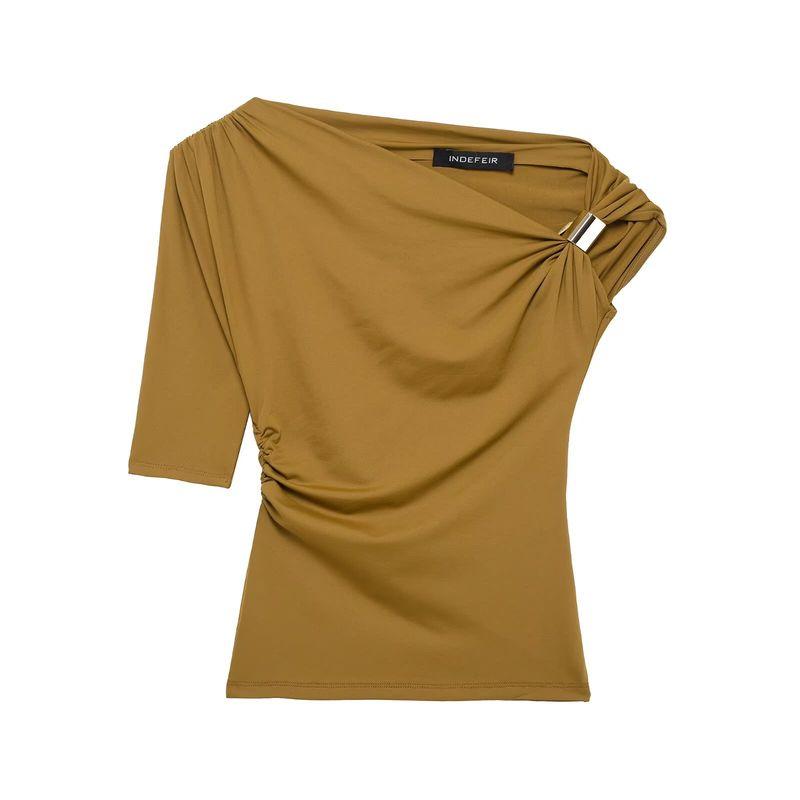 Kaslead New Arrival Women's Clothing Fashion Style Fashion All-Match Nylon Asymmetric Minimalist Tops 1026164