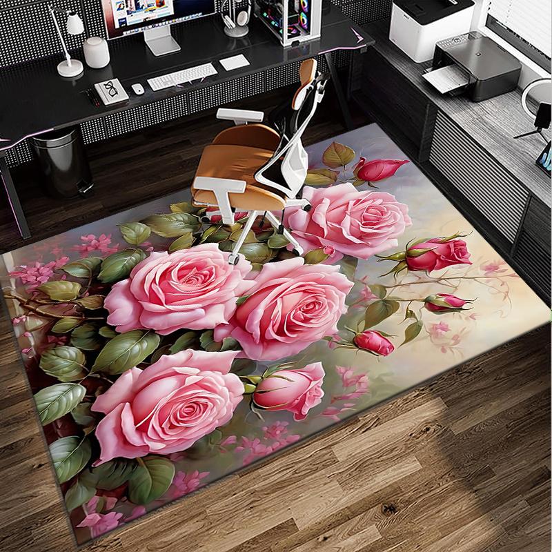 Gothic Rose Artwork Office Rug Chair Mat, Entryway Carpet, Suitable for Front Door, Bedroom, Living Room, Desk, Holiday Gift