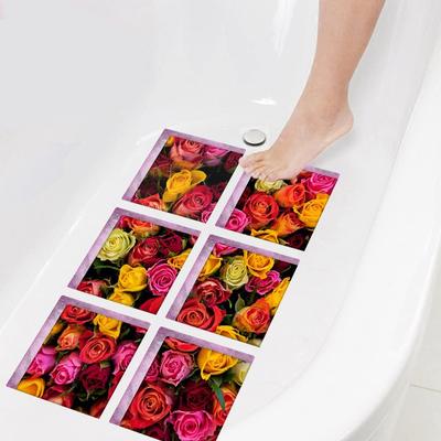 6Pcs Flower Pattern DIY Bathtub Sticker Non-slip Waterproof 3D Effect Self-adhesive Bathroom Decal PVC Removable Decorative Mural 15x15cm