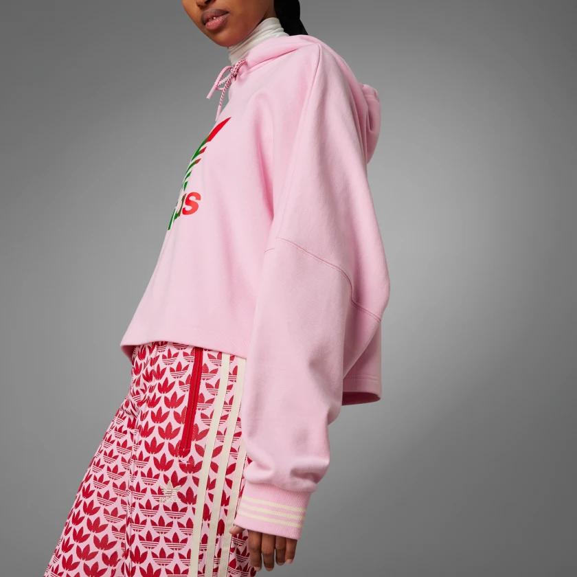 Adidas Originals SS23 Adicolor Serie Retrò Anni '70 Felpa con Cappuccio e Maniche Lunghe con Stampa Logo a Lettere Donna felpa Rosa IK7863