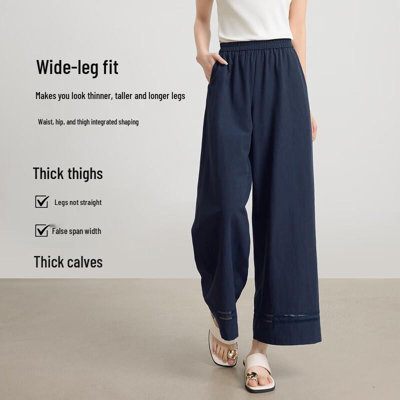 sllsky Women s Tencel Cotton Wide-Leg Cropped Pants L