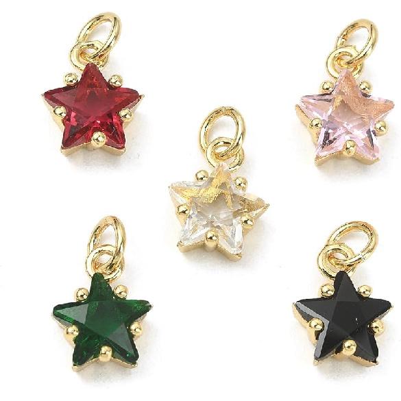 Ipotkitt 5Pcs Heart with Star Brass Micro Pave Cubic Zirconia Diffuser Locket Charm Pendants Openable Ornaments for DIY Making - 19.5x22.5mm