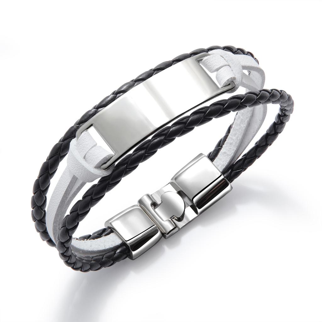Cheap Custom Multilayer Braided PU Leather Bracelet for Men Fashion Trendy Bar Style Blank Bangles