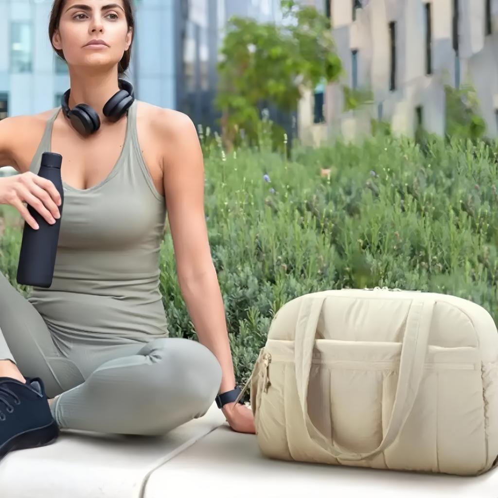 Borsa Duffel da Viaggio Espandibile - Elegante Scomparto per Scarpe Sovradimensionato, Borsa da Palestra Portatile Pieghevole, Duffel Leggero - Sabbia