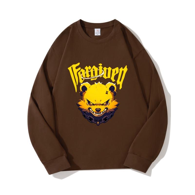 Yellow Bear Осенняя одежда с длинными рукавами из чистого хлопка, новый мужской и женский топ, весенний внутренний слой, базовая рубашка, футболка с круглым вырезом и длинными рукавами M коричневый